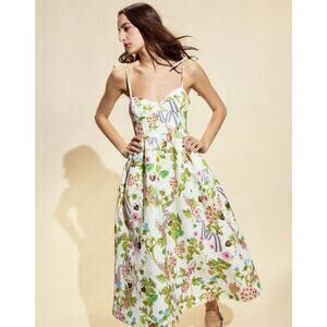 Cynthia Rowley Printed Brocade Midi Dress floral metallic heart lock size 0